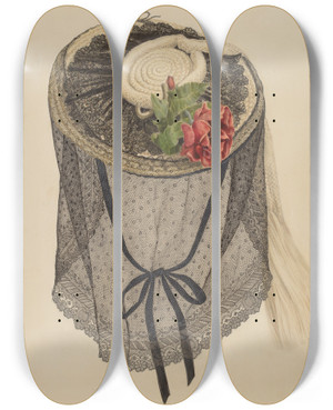 Triptych art skateboard deck of Henry De Wolfe Lace And Straw Bonnet by Henry De Wolfe