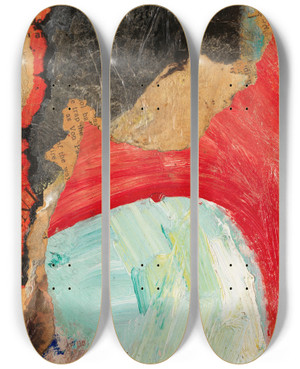 Triptych art skateboard deck of Kurt Schwitters Ohne Titel Veni Merzzeichnung by Kurt Schwitters (1887-1948)