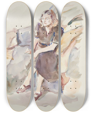 Triptych art skateboard deck of Ivan Ivanec Studium Siedzcej Kobiety W Brzowej Sukni by Ivan Ivanec (1893-1946)