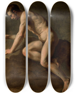 Triptych art skateboard deck of Jzef Simmler Male Nude Study by Jozef Simmler (1823-1868)
