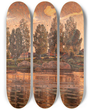 Triptych art skateboard deck of Herman Norrman On The River Bank by Herman Norrman (1864-1906)