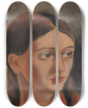 Triptych art skateboard deck of Mikul Galanda Girls Head_2 by Mikulas Galanda (1895-1938)