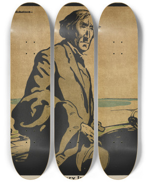 Triptych art skateboard deck of William Nicholson Sir Henry Irving by William Nicholson (1872-1949)