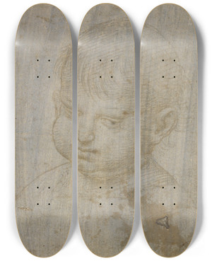 Triptych art skateboard deck of Raphael A Childs Head by Raphael (1483-1520)