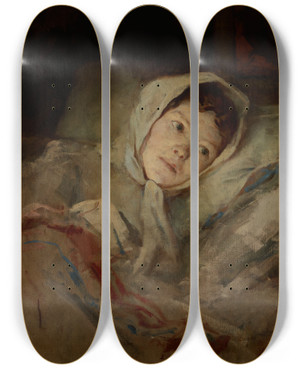 Triptych art skateboard deck of Witold Pruszkowski Portrait Of Aniela Geppert by Witold Pruszkowski (1846-1896)