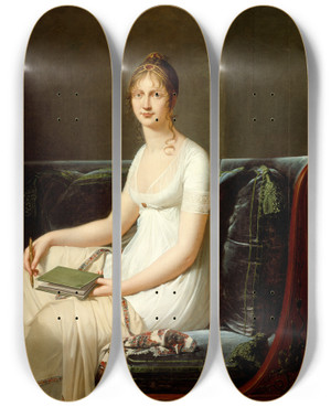 Triptych art skateboard deck of Robert Jacques Franois Lefvre Portrait Of A Woman Holding A Pencil And A Drawing Book by Robert Jacques Francois Lefevre (1755-1840)