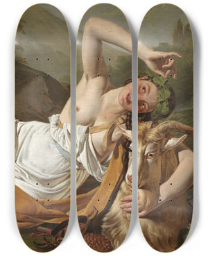 Triptych art skateboard deck of Julius Kronberg Bacchanal by Julius Kronberg (1850-1921)