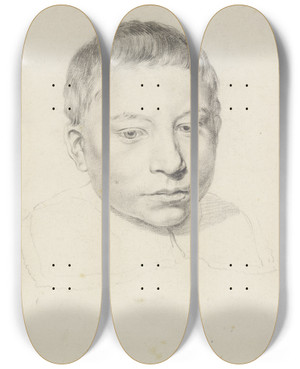 Triptych art skateboard deck of Cornelis Visscher Kopf Eines Jnglings Mit Umgelegtem Kragen by Cornelis Visscher (1629-1658)