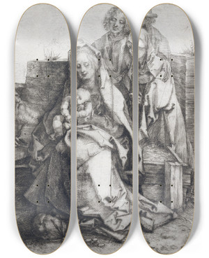 Triptych art skateboard deck of Albrecht Drer Holy Family With Saint John The Magdalen And Nicodemus by Albrecht Durer (1471-1528)