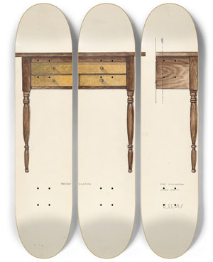 Triptych art skateboard deck of Roberta Elvis Bishop Hill Table by Roberta Elvis