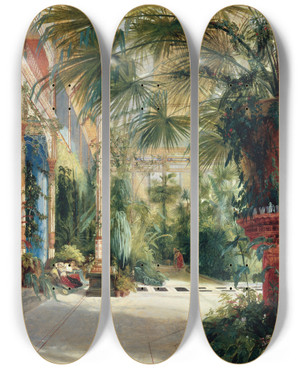 Triptych art skateboard deck of Carl Blechen The Interior Of The Palm House by Carl Blechen (1798-1840)