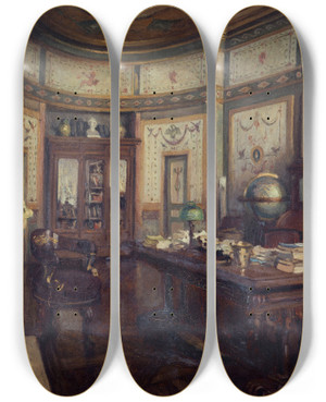 Triptych art skateboard deck of Henri Dabadie Un Salon De Lhtel Bourienne Rue Dhauteville by Henri Dabadie (1867-1949)