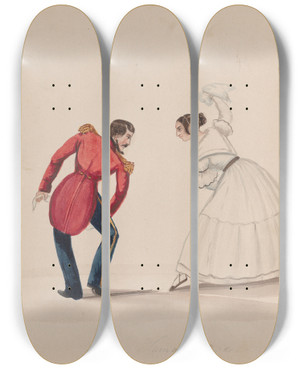 Triptych art skateboard deck of Francisco Fierro A Man And Woman Dancing The Zamacueca_2 by Francisco Fierro (1807-1879)