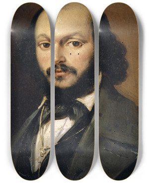 Triptych art skateboard deck of Frank Buchser Portrait Of A Bearded Man by Frank Buchser (1828-1890)