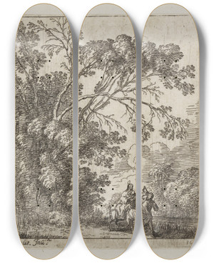 Triptych art skateboard deck of Johann Wilhelm Baur Flucht Nach Gypten_1 by Johann Wilhelm Baur (1607-1640)