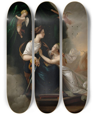 Triptych art skateboard deck of Berndt Abraham Godenhjelm Oikeus Ja Viattomuus by Berndt Abraham Godenhjelm (1799-1881)
