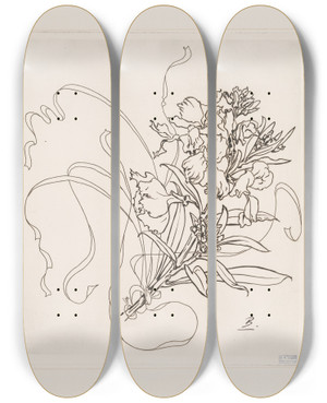Triptych art skateboard deck of Flix Bracquemond Assiette Girofle by Felix Bracquemond (1833-1914)