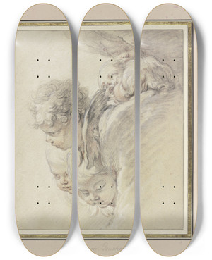 Triptych art skateboard deck of Franois Boucher Engelskpfe In Wolken Geburt Christi by Francois Boucher (1703-1770)