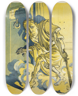 Triptych art skateboard deck of Udo Keppler The Rape Of Lucrece by Udo Keppler (1872-1956)