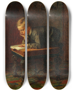 Triptych art skateboard deck of Eastman Johnson Reading Boy by Eastman Johnson (1824-1906)