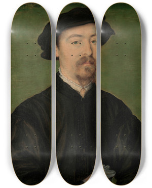 Triptych art skateboard deck of Corneille De Lyon Portrait Of A Man With Gloves_2 by Corneille de Lyon (1500-1575) Triptych art skateboard deck of Corneille De Lyon Portrait Of A Man With Gloves_2 by Corneille de Lyon (1500-1575)