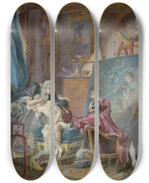 Triptych art skateboard deck of Pierreantoine Baudouin The Honest Model by Pierre-Antoine Baudouin (1723-1769)