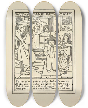 Triptych art skateboard deck of Winifred Smith Patacake Patacake by Winifred Smith (19-)