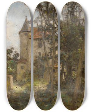 Triptych art skateboard deck of Lon Augustin Lhermitte Les Abords Dun Chteau Gothique by Lon Augustin Lhermitte (1844-1925)