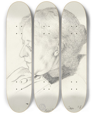 Triptych art skateboard deck of Otto Scholderer Luise Scholderer_1 by Otto Scholderer (1834-1902)