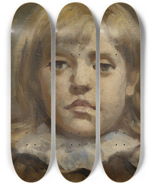 Triptych art skateboard deck of Halfdan Egedius Portrait Of Johanna The Artists Sister by Halfdan Egedius (1877-1899)