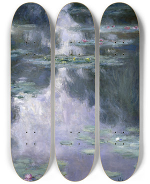 Triptych art skateboard deck of Claude Monet Water Lilies Nymphas by Claude Monet (1840-1926)