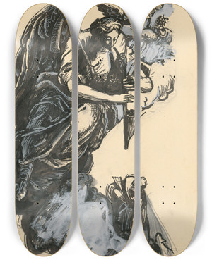 Triptych art skateboard deck of Jn Novk Angel Playing Bagpipes by Jan Novak (1921-1944)