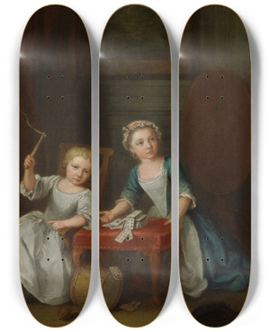 Triptych art skateboard deck of Joseph Francis Nollekens Children At Play Probably The Artists Son Jacobus And Daughter Maria Joanna Sophia by Joseph Francis Nollekens (1702-1748)