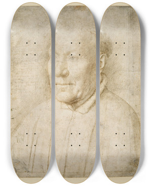 Triptych art skateboard deck of Jan Van Eyck Portrait Of Cardinal Niccol Albergati by Jan Van Eyck (1390-1441)