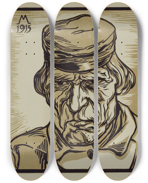 Triptych art skateboard deck of Simon Moulijn Portret Van Een Zeeuwse Boer by Simon Moulijn (1866-1948)