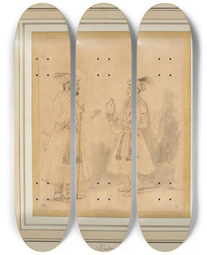 Triptych art skateboard deck of Rembrandt Van Rijn Shah Jahan And Dara Shikoh by Rembrandt Van Rijn (1606-1669)