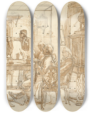 Triptych art skateboard deck of Wilhelm Marstrand Udsnit Af Collegium Politicum Den Politiske Kandestber by Wilhelm Marstrand (1810-1873)