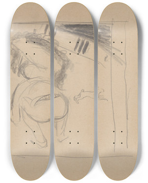 Triptych art skateboard deck of Cyprin Majernk Skicr_31 by Cyprian Majernik (1909-1945)