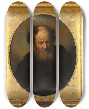 Triptych art skateboard deck of Rembrandt Van Rijn An Old Man by Rembrandt Van Rijn (1606-1669) Triptych art skateboard deck of Rembrandt Van Rijn An Old Man by Rembrandt Van Rijn (1606-1669)