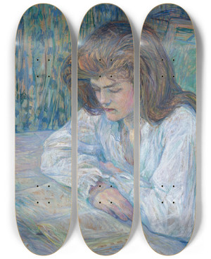 Triptych art skateboard deck of Henri De Toulouselautrec La Liseuse by Henri de Toulouse-Lautrec (1864-1901)