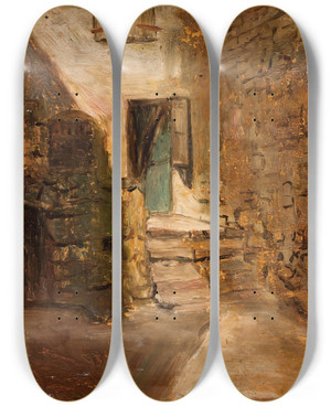 Triptych art skateboard deck of Tadeusz Makowski Fragment Starego Domu by Tadeusz Makowski (1882-1932)