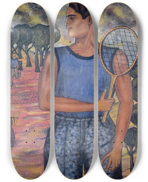 Triptych art skateboard deck of Abraham Ngel Portrait Of Hugo Tilghman The Tennis Player by Abraham Angel (1905-1924)