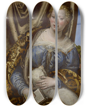 Triptych art skateboard deck of Paolo Veronese Portrait Of A Lady As Saint Agnes by Paolo Veronese (1528-1588)