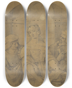 Triptych art skateboard deck of Friedrich Wilhelm Schadow The Daughter Of Herodias by Friedrich Wilhelm Schadow (1788-1862)
