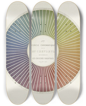 Triptych art skateboard deck of Michel Eugne Chevreul Des Couleurs Et De Leurs Applications Aux Arts Industriels A Laide Des Cercles Chromatiques Pl 09 by Michel Eugene Chevreul (1786-1889)