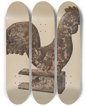 Triptych art skateboard deck of Lloyd Charles Lemcke Counterbalance Rooster by Lloyd Charles Lemcke
