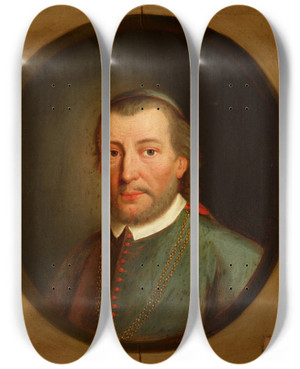 Triptych art skateboard deck of Friedrich Kloss Portrait Of Piotr Tomicki 14641535 Odzia Coat Of Arms Bishop Of Krakow Deputy Chancellor Of The Crown by Friedrich Kloss (1783-1790)