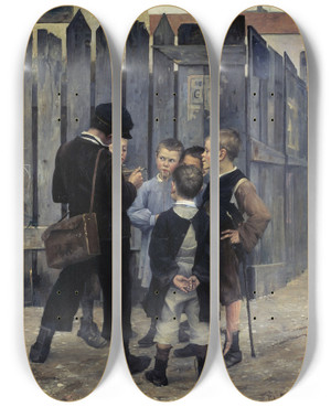 Triptych art skateboard deck of Marie Bashkirtseff A Meeting by Marie Bashkirtseff (1858-1884)