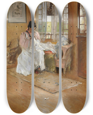 Triptych art skateboard deck of William Merritt Chase For The Little One by William Merritt Chase (1849-1916)