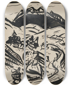 Triptych art skateboard deck of Arnold Peter Weiszkubnan Landscape With Two Figures by Arnold Peter Weisz-Kubnan (1898-1944)